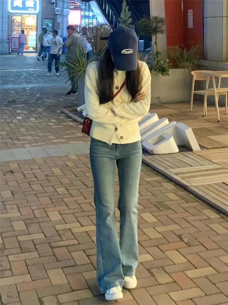 Jeans a Vita Alta e Gamba Larga da Donna, Primaverili/Autunnali, Modellanti, Lunghi, Elasticizzati, Effetto Lavato, Stile Casual
