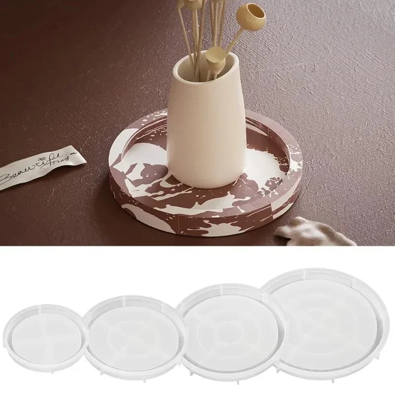 Top Quality Rolling Tray Mold Resin Large Round Serving Tray Mold with Edges Plate Silicone Epoxy Casting Serving Board DIY