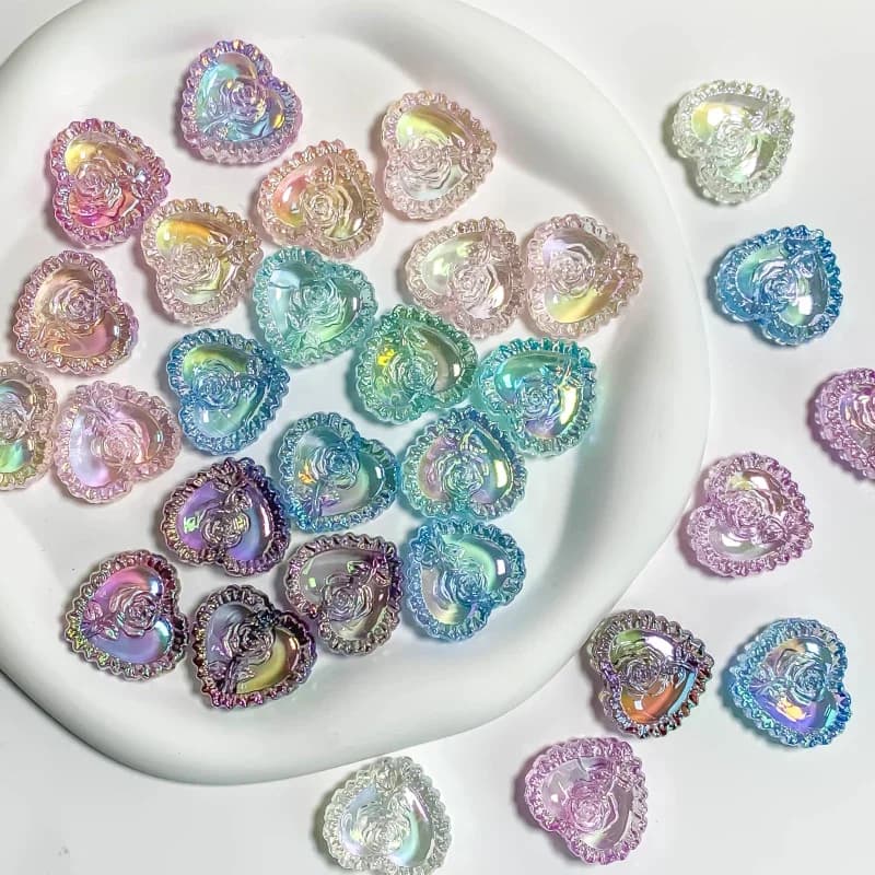Transparent Colourful Flower Heart Acrylic Beads Earring Hairclip Accessories Supplies for Jewelry Making Diy Handmade 10pcs