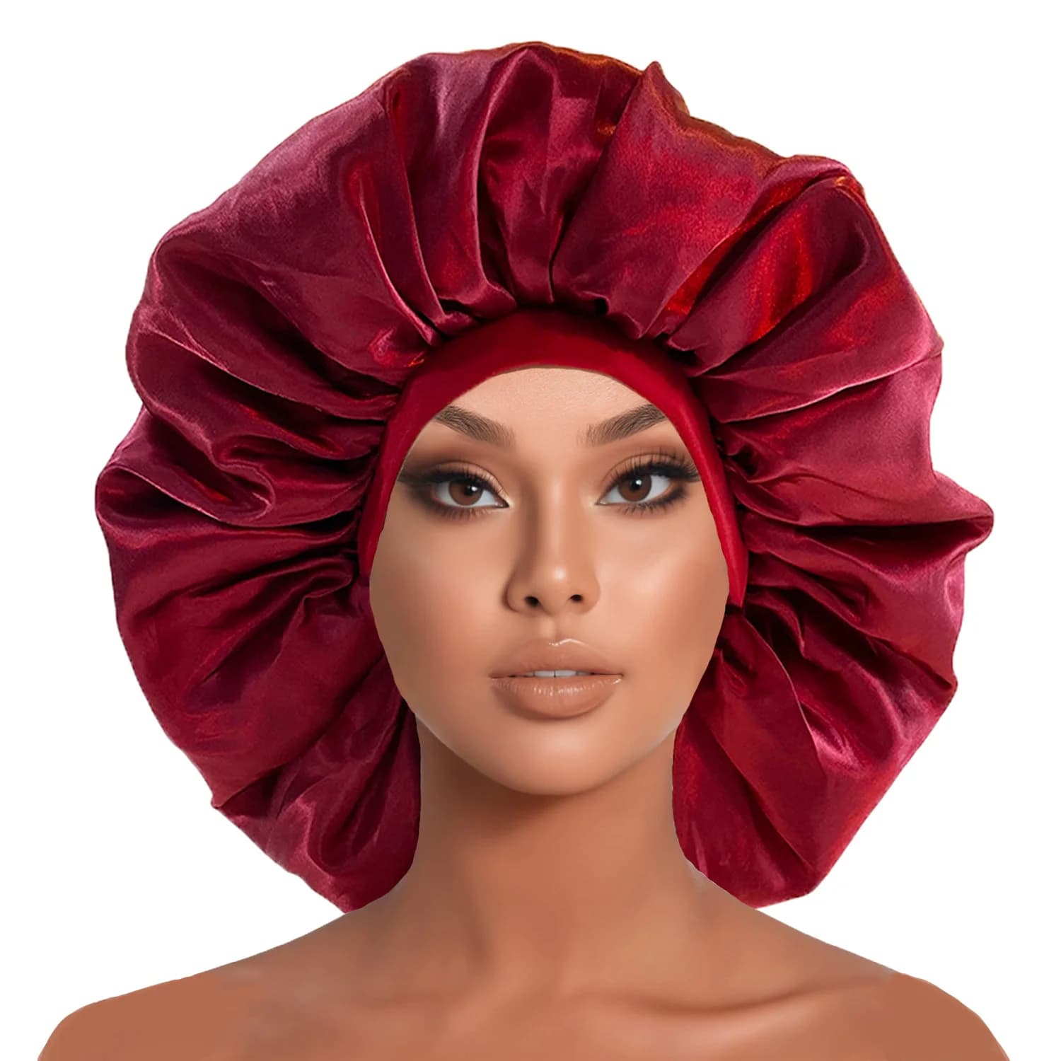 New women oversize silky hair soft elegant hood Solid color satin hood to sleep night cap elastic shower bath hats