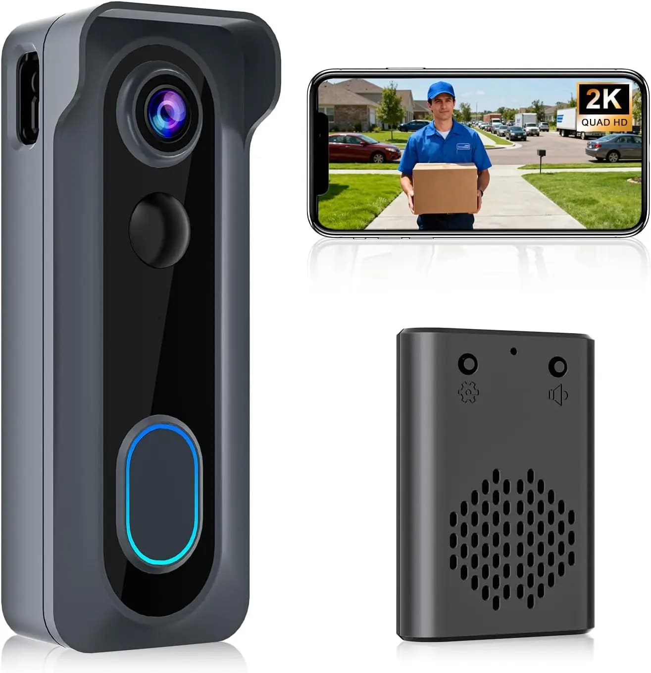 Campanello Wireless con Telecamera e Suoneria: Video HD 2K, Rilevamento Movimento AI, Audio Bidirezionale, Visione Notturna, Archiviazione Cloud