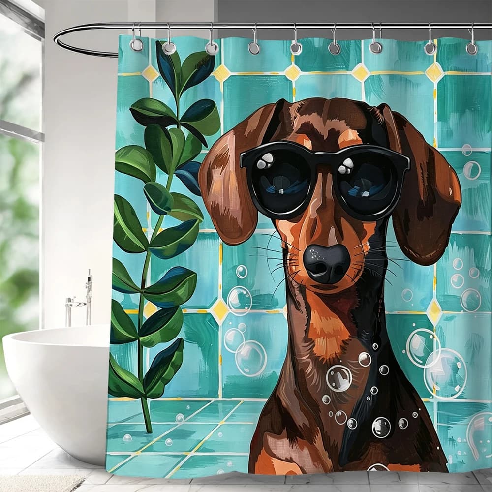 Tenda da doccia con gatto carino Fiore Cartone animato Animale Girasole Pianta Floreale Bagno Decorazioni per la casa Tenda da bagno moderna in poliestere con gancio