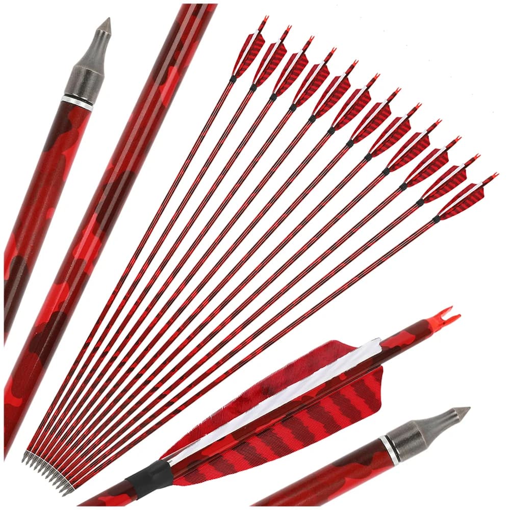 6/12 Pezzi Frecce da Tiro con l'Arco in Carbonio Misto SP500 Spine 4 Pollici Alette a Scudo Punta da 6.2mm ID 100gr per Caccia con l'Arco e Pratica di Tiro al Bersaglio all'Aperto