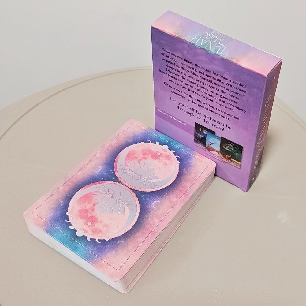 Lunar Magic Oracle Deck 40 Carte Lunari a Doppio Rilievo, Fasi Lunari, Deesse, Animali Sacri, Piante, Regalo Spirituale 10.5*7.5cm