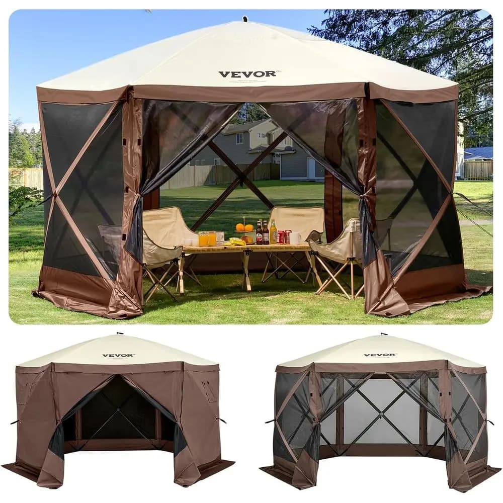 Tenda a baldacchino pop-up a 6 lati da 12 piedi con finestre in rete, borsa per il trasporto, picchetti, tende ombreggianti grandi per campeggio all'aperto
