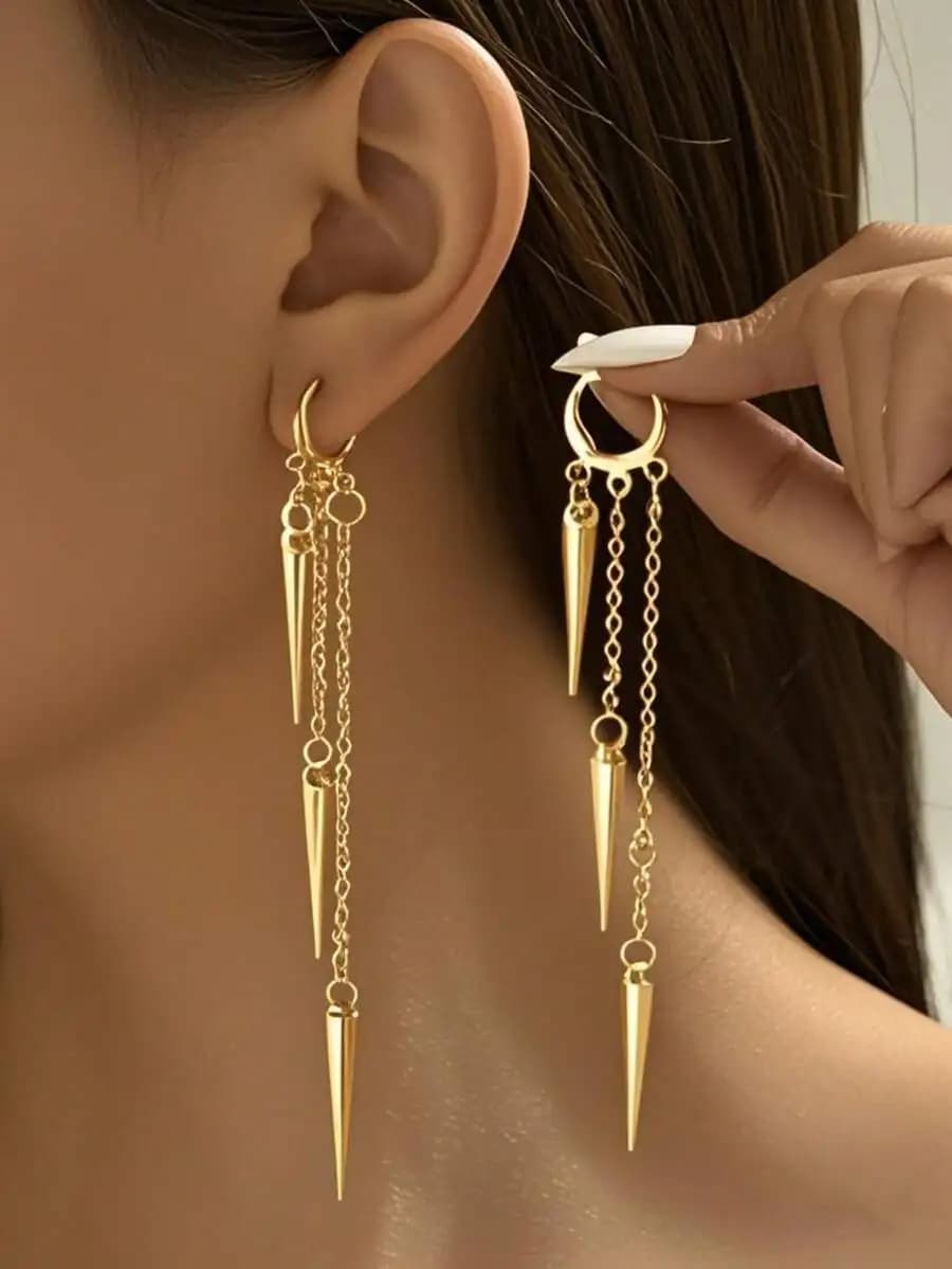 Punk Style Cone Spike Tassel Drop Earrings For Women Fashion Jewelry