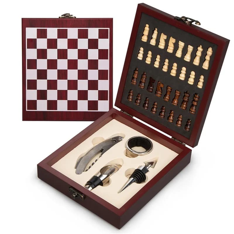 2 in 1 scacchi cavalluccio marino birra vino rosso apri tappo oring set scatola di legno pacchetto bottiglia cucina sala da pranzo bar strumenti bar