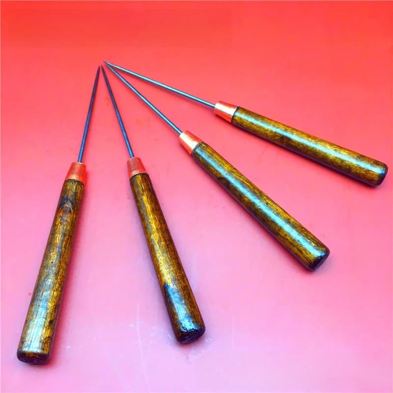 Cono di Posizionamento in Acciaio con Manico in Legno per Punzonatura Pelle, Strumento Artigianale Fai-da-te per Lavorazione Pelle, Kit per Cucito Domestico