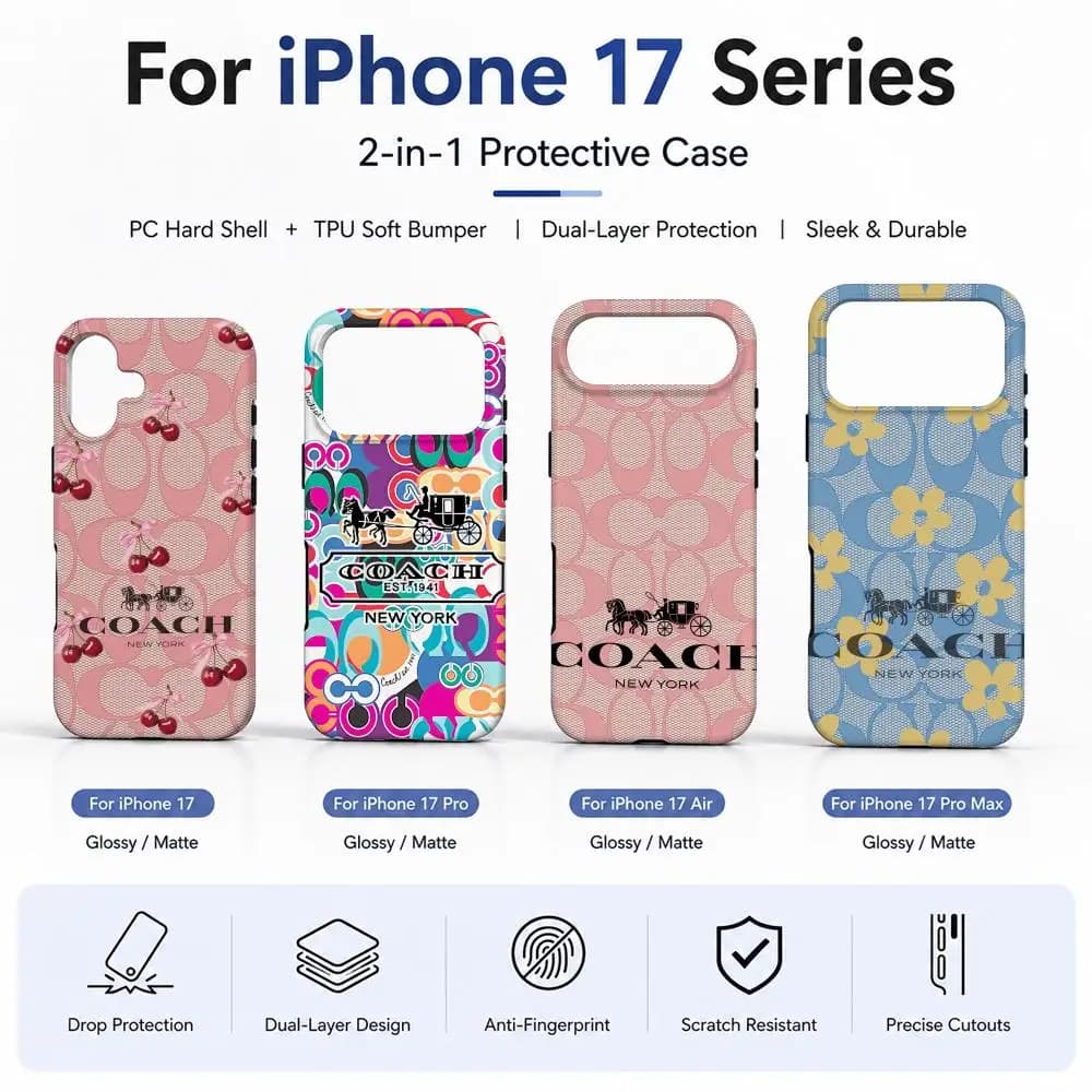 HD New C-Coach-s Cherries Phone Case Film material 2-In-1 Shell FOR IPhone 17 16 15 14 12 17Air 16e 13 Pro MAX 16Plus Cover
