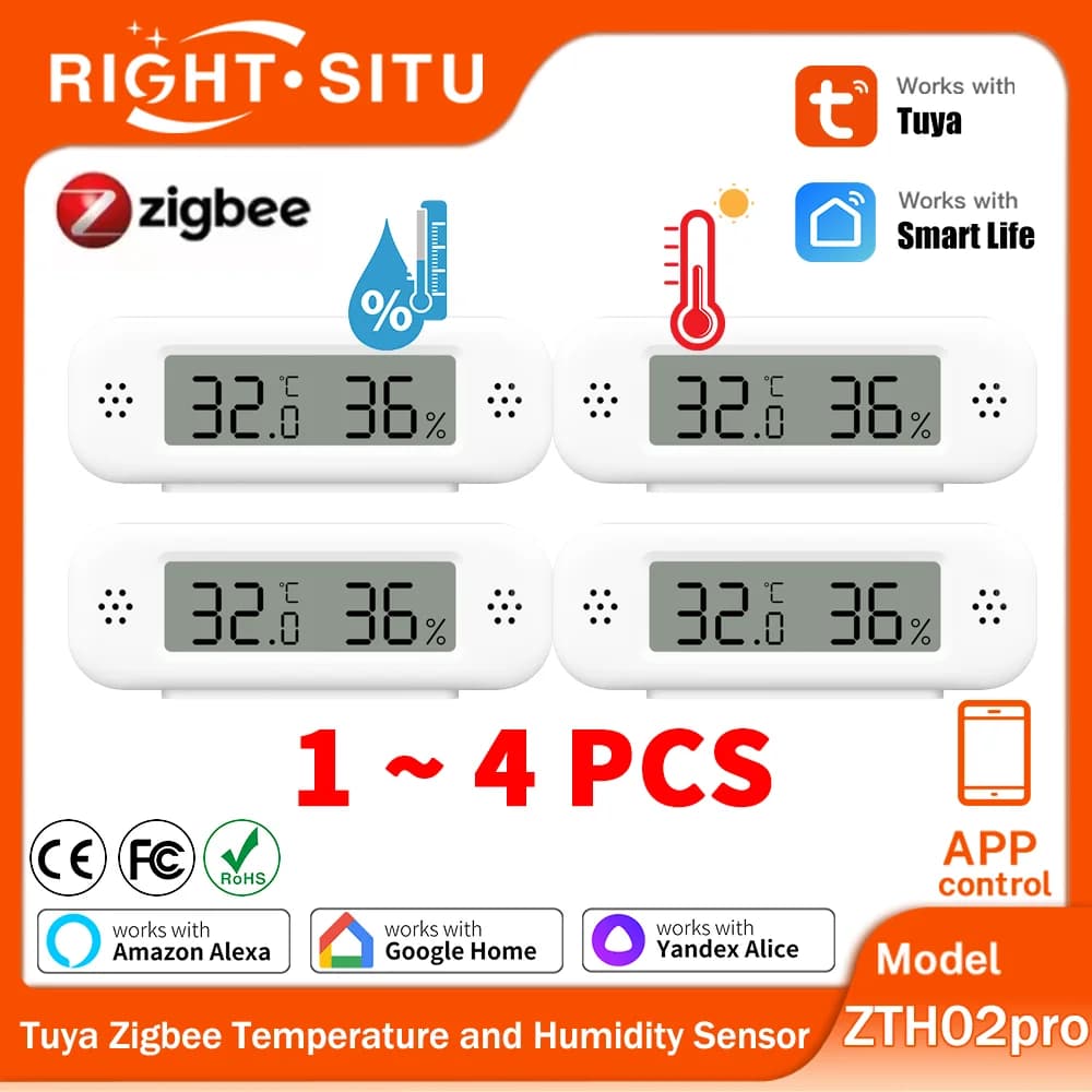 1~4pcs Tuya Zigbee 3.0 Mini Temperature Humidity Sensor For Home Intelligent Thermometer APP Hygrometer Remote Work with Yandex Alexa