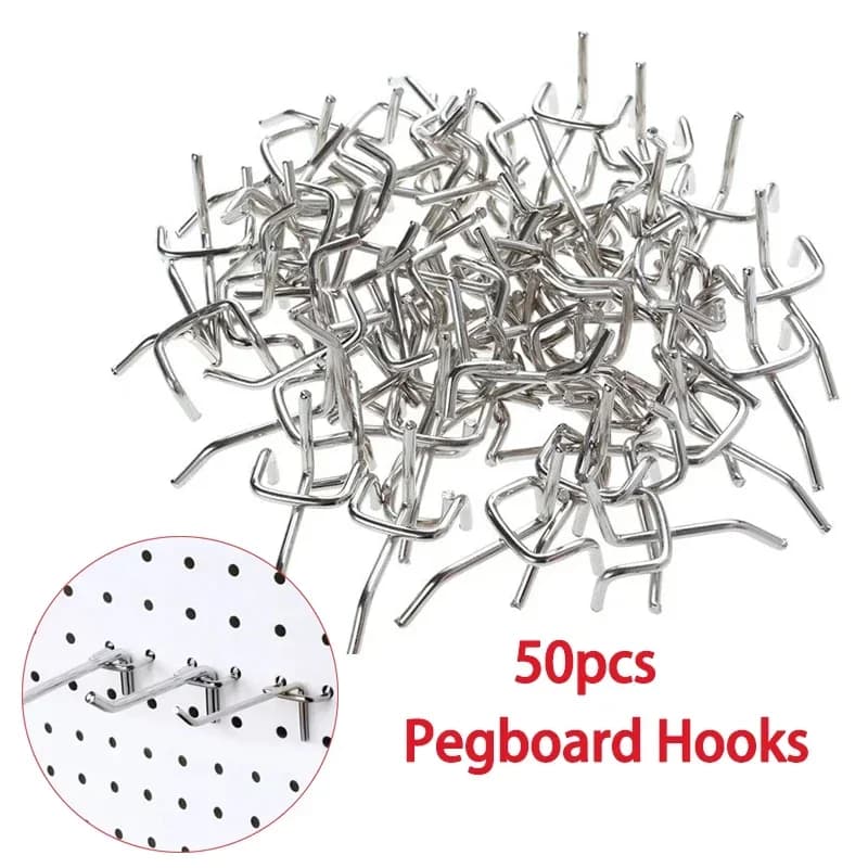 Pegboard Hooks 50pcs Pegs Board Work Shop Storage Display Garage Organization Steel Hanging Tool Storage Hooks Retail Store