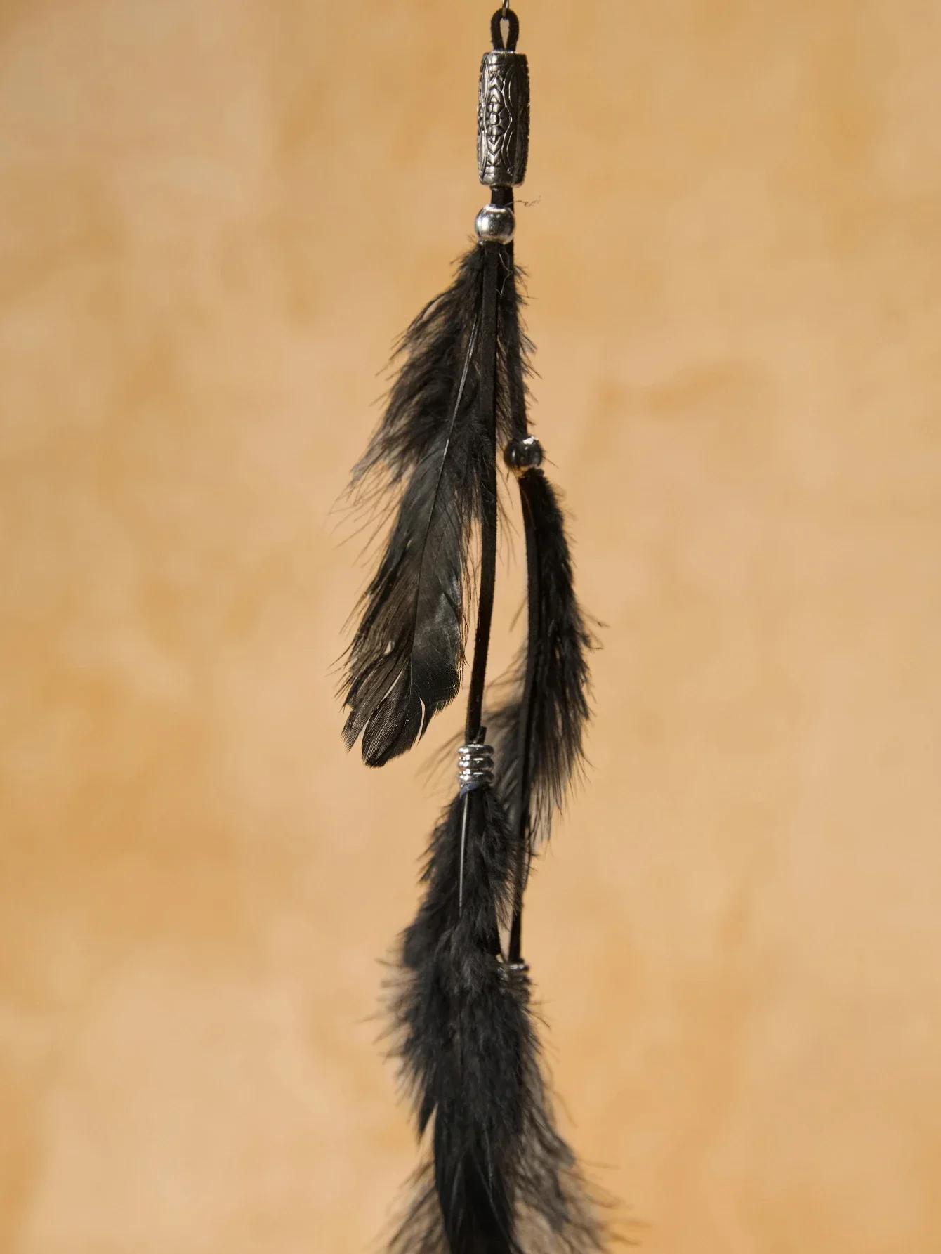 Fermaglio per capelli con nappa in piume artificiali stile Boho con chiusura a scatto per donna