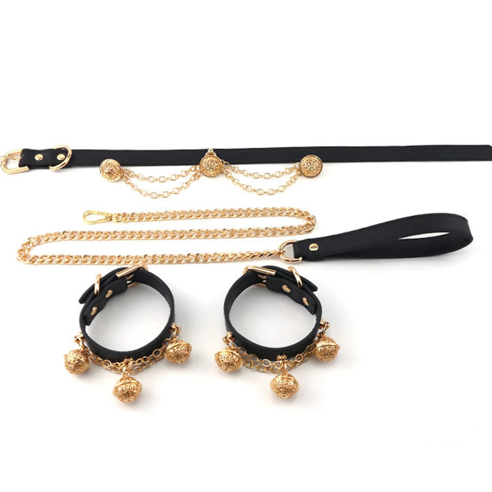 Couple BDSM Handcuff Neck Collar with Leash Ring Bell Sex Toy Set Adjustable SM Slave Dog Cosplay Leash Hand Restraint 18+ Toys