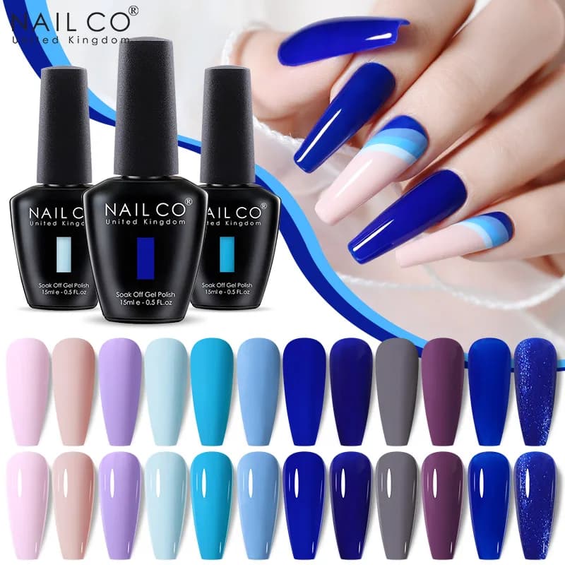 NAILCO 15ml Smalto Semipermanente Blu Serie Starter Senza TPO e HEMA, Soak Off, Senza Residui, Adatto a Tutte le Stagioni