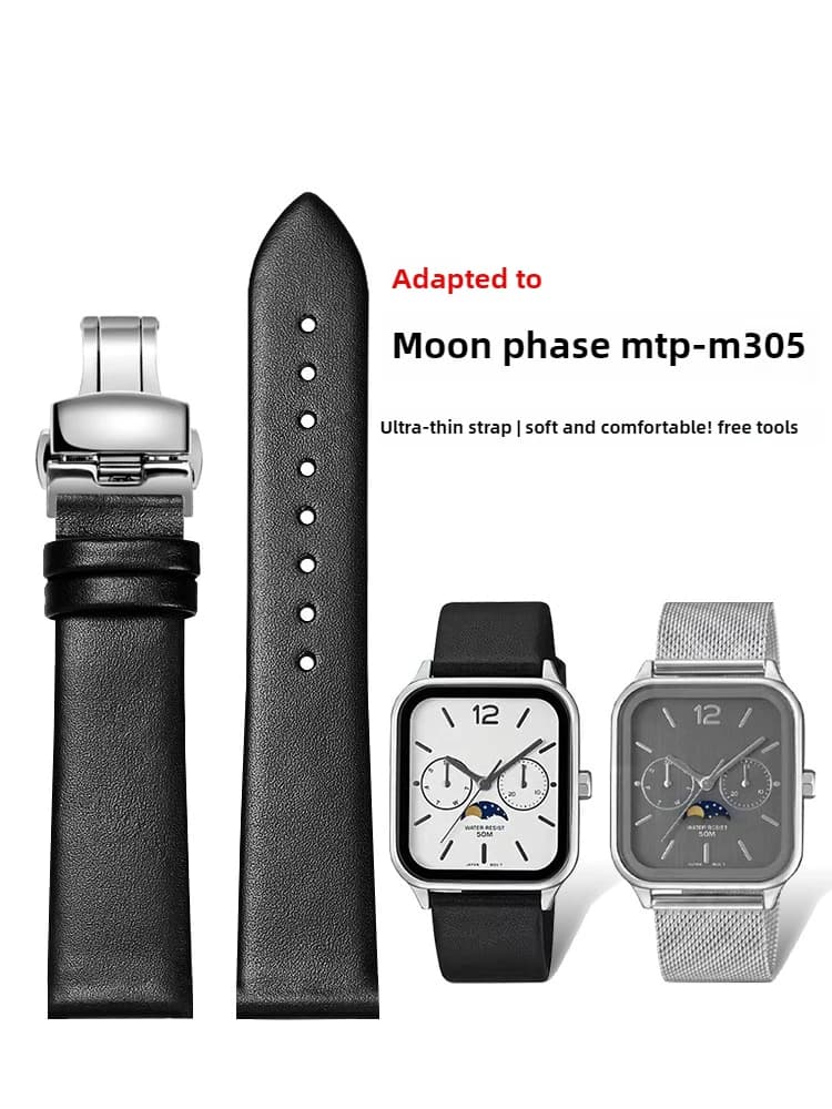 Cinturino per orologio ultrasottile in morbida pelle per uomo e donna, adatto per orologio quadrato Casio Moon Phase MTP-M305D/M/L 20 mm