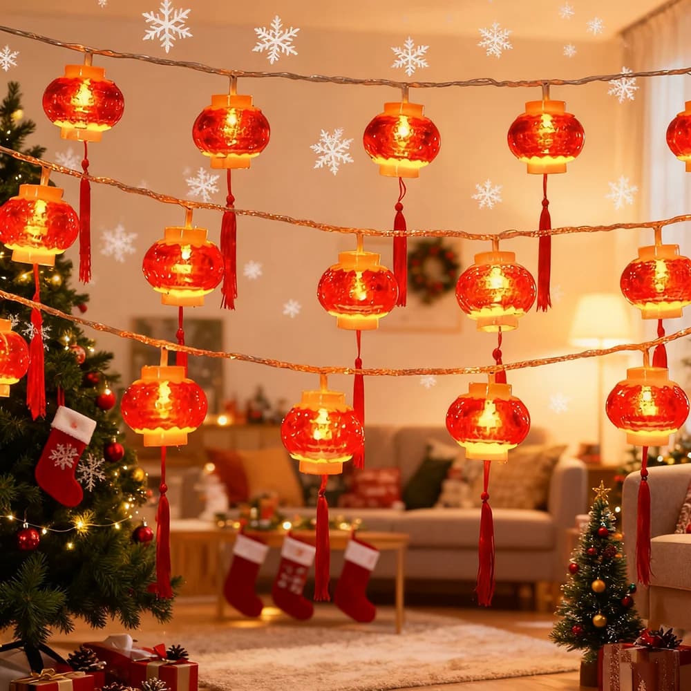 1pc LED Lanterne rosse Luci a corda, 20LED Luci a corda leggiadramente in stile cinese Lanterne sospese alimentate tramite USB Luce a corda per la festa