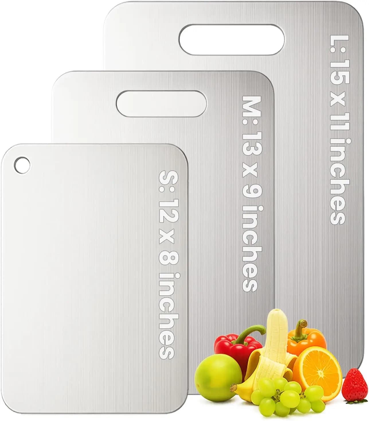 Set of 3 Titanium Taglieri, Double Sided Kitchen Taglieri in Measures S/M/L, Dishwasher Washables