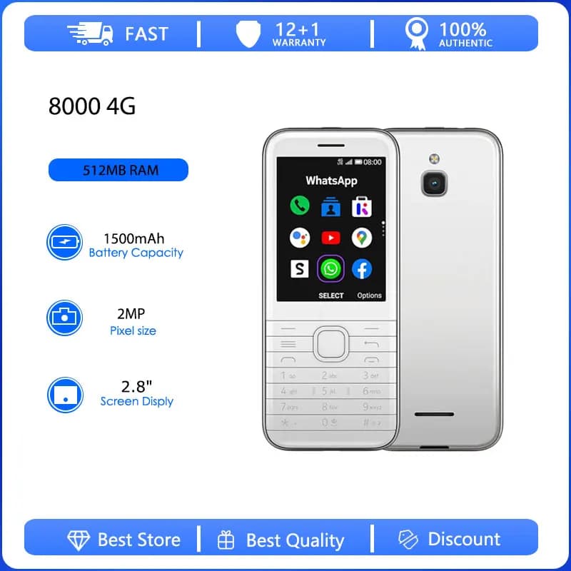 Refurbished Original 8000 4G Dual Sim Unlocked GSM 900/1800 Mobile Phone English Keyboard Made in Finland