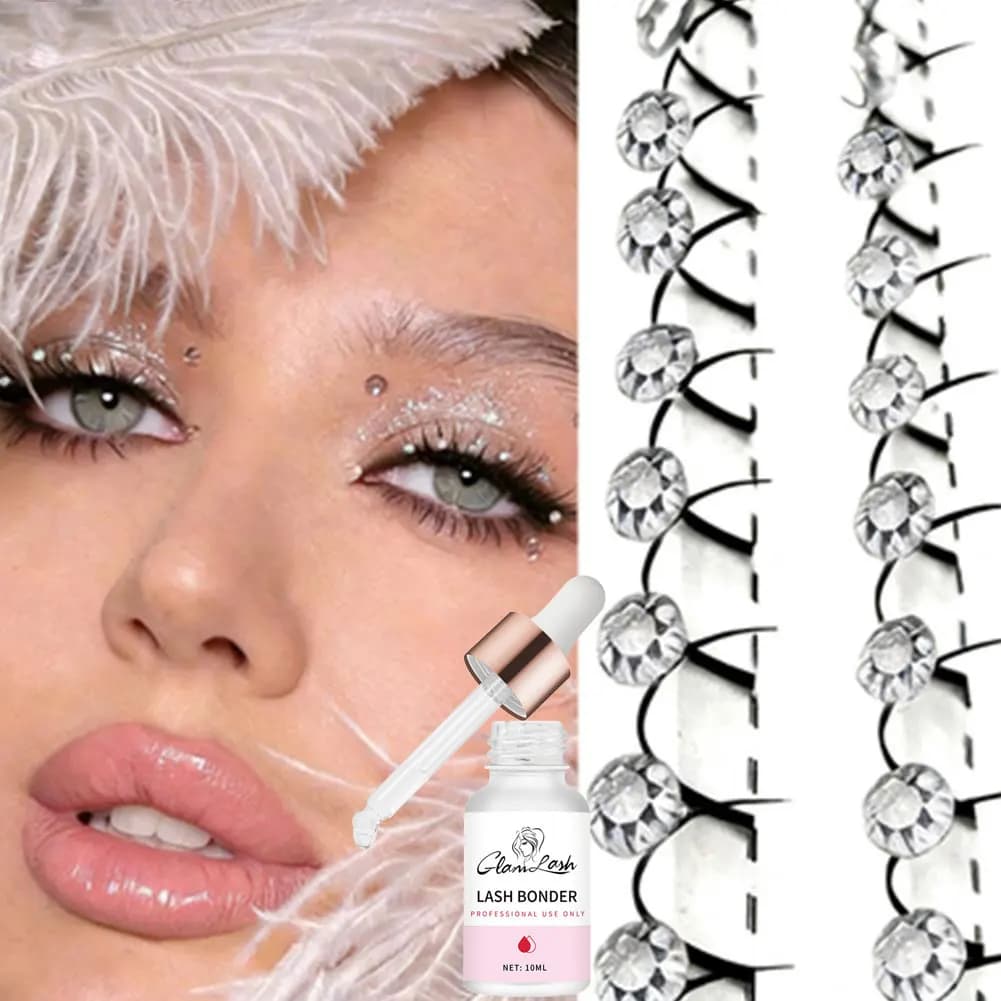Ciglia Finte con Glitter Diamantati, Strass Argentati Brillanti, Estensioni Individuali per Trucco da Festa, Ciglia Fatate per Bellezza