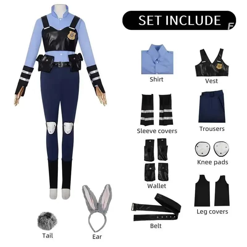 Costume da Judy Hopps di Zootopia, Uniforme da Carnevale con Parrucca, Costume Anime per Halloween, Abbigliamento da Gioco per Donne