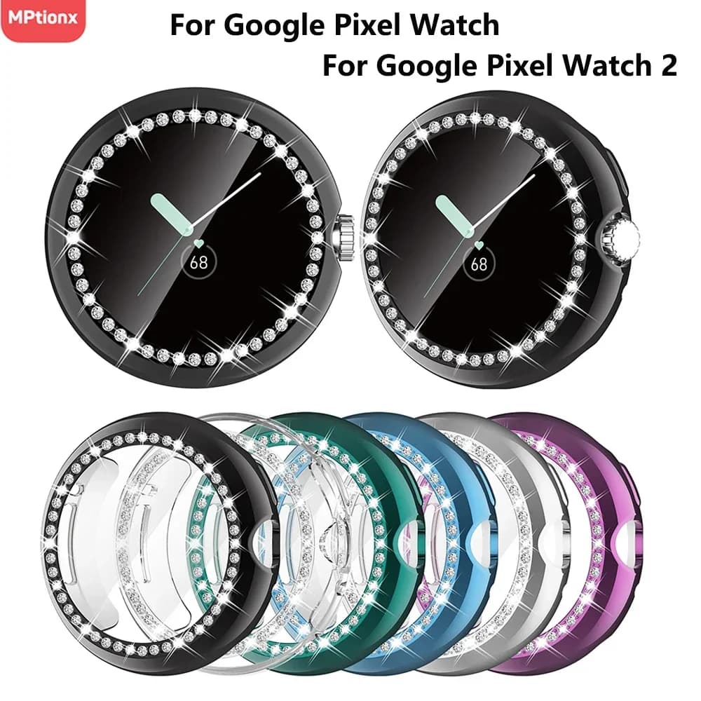 Custodia per Google Pixel Watch 2 Diamond Bling 360 ° Cover protettiva in TPU per schermo intero per accessori per cinturini per orologi Google Pixel