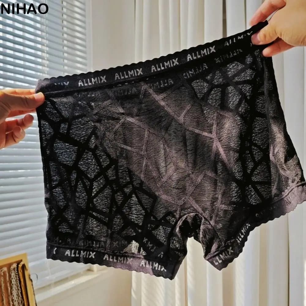 Creative Low Waist Men Boxer Briefs Ice Silk Underpants Lace Shorts Boxers Mesh Thin Quick Dry Underwear for Men Gift
