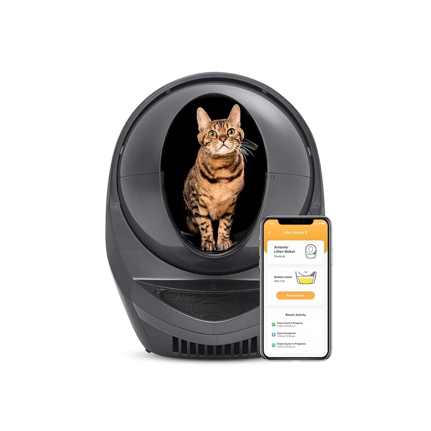 Lettiera Automatica Autopulente Grigia per Gatti con Controllo Tramite App, Riduzione Odori, Lettiera Agglomerante Compatibile, 1 Anno di Garanzia, Personalizzabile