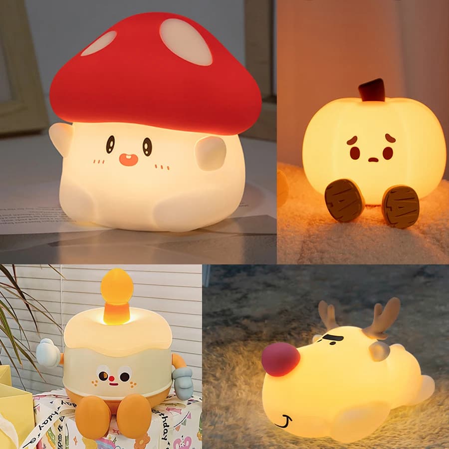 Luce notturna a fungo Lampada da tavolo USB ricaricabile a LED Decorazione della stanza da scrivania Asilo nido per bambini Regalo di compleanno Lanterna di zucca animale