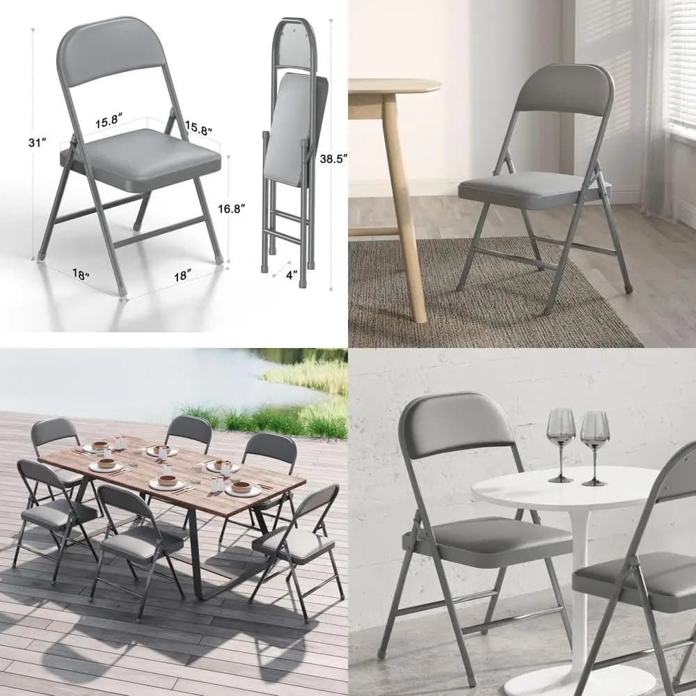Set of 4 padded vinyl chairs - Comfortable and durable with steel structure for home, office, indoor and outdoor use (Grigio)