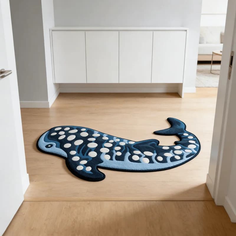 VIKAMA Whale Shark Shaped Bath Mat Soft Absorbent Non Slip Ocean Animal Rug for Kids Bedroom Bathroom Home Decor