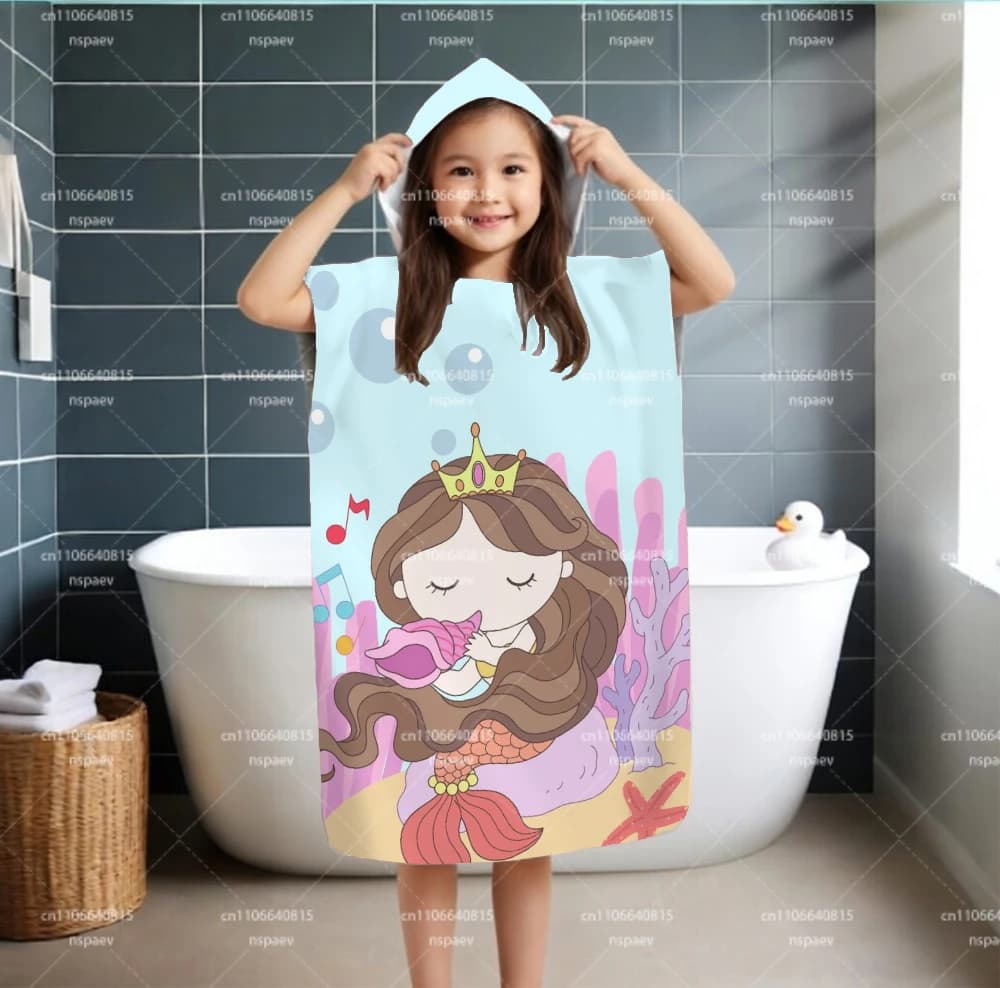 Accappatoio con Cappuccio a Forma di Sirena per Bambine, Morbido e Assorbente, per Spiaggia, Piscina e Doccia