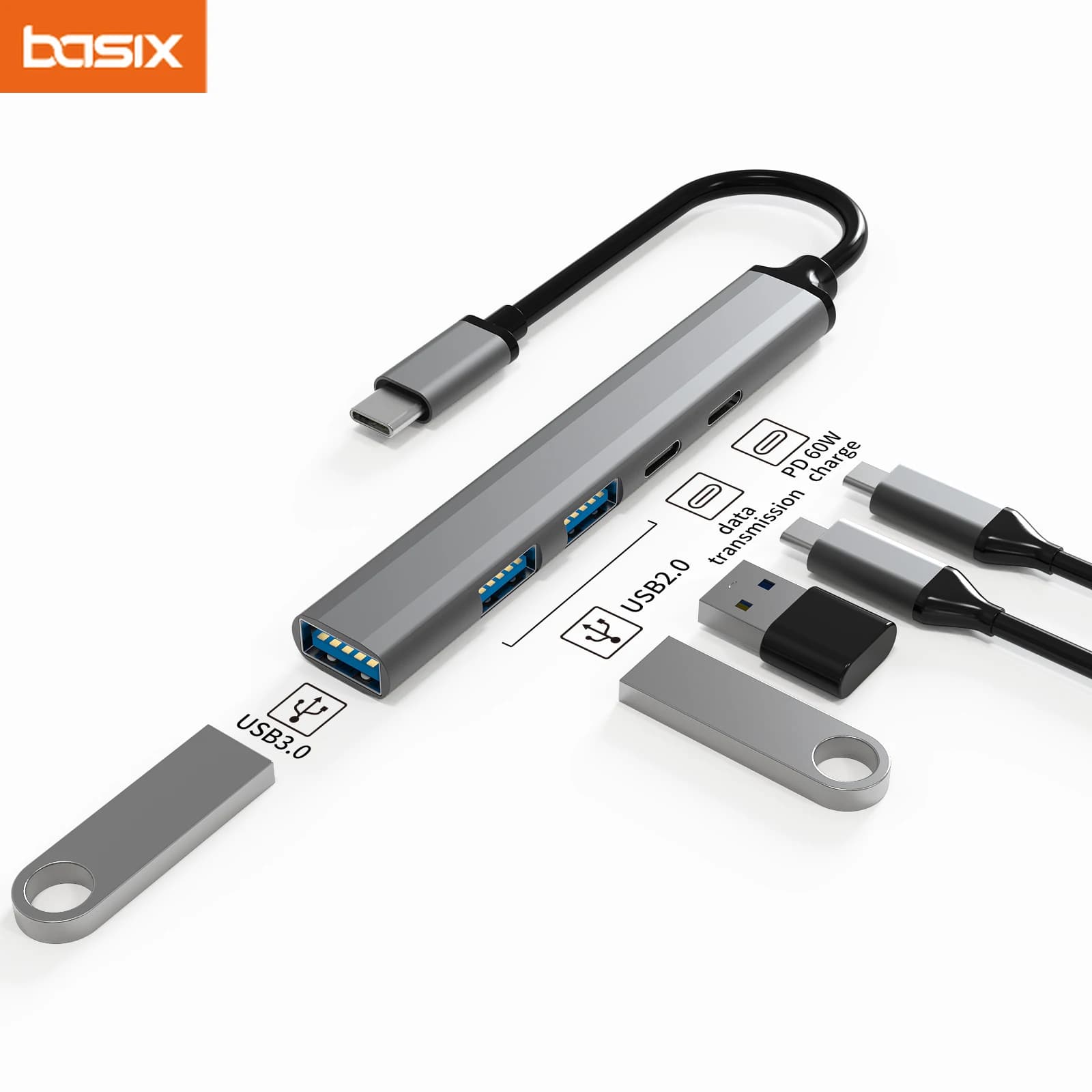 Basix usb c hub docking station 5 in 1 Type-C a USB2.0 PD60W USB C data * 2 USB3.0 per Macbookpro M1 M2 Xiaomi Notebook