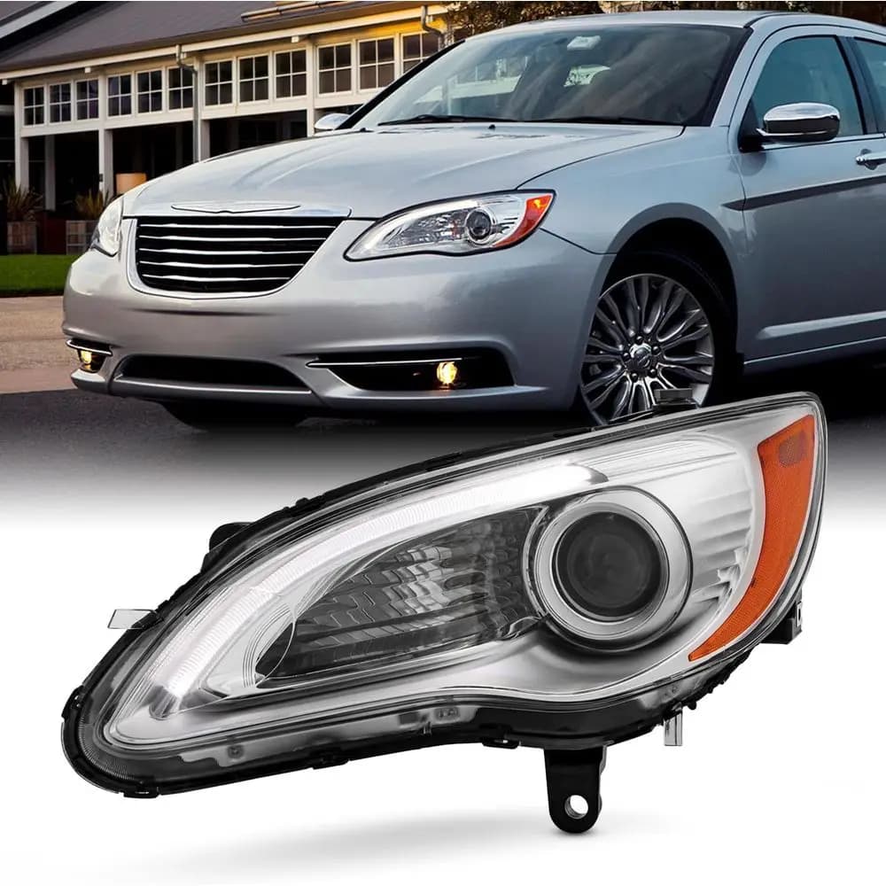 Faro proiettore cromato per Chrysler 200 2011-2014 [tipo alogeno] lato guida sinistro con luci diurne a LED