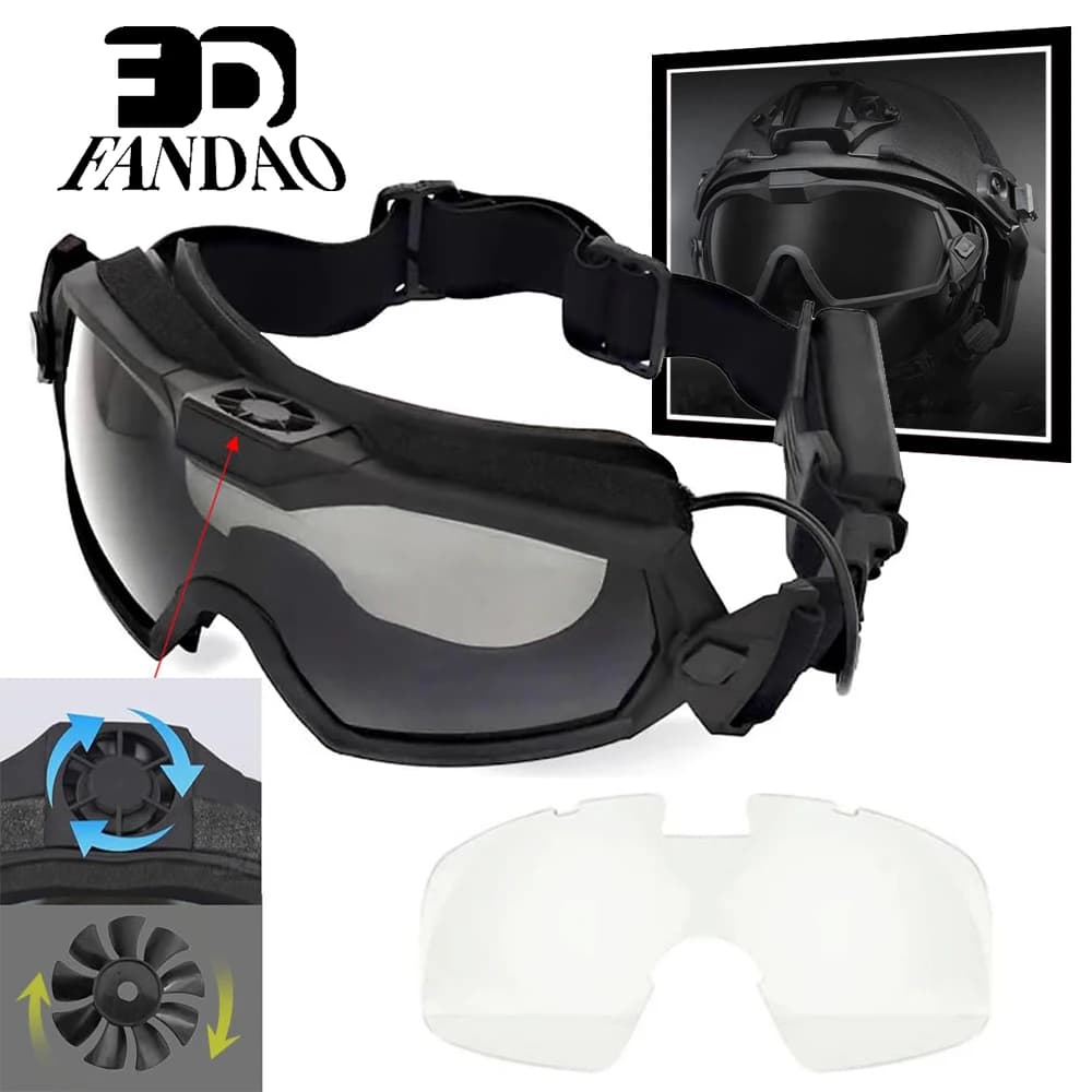 Occhiali antiappannamento Airsoft Versione ventola tattica Occhiali di raffreddamento Regolatore Occhiali da paintball per CS Tiro Caccia Sci Bici Sport