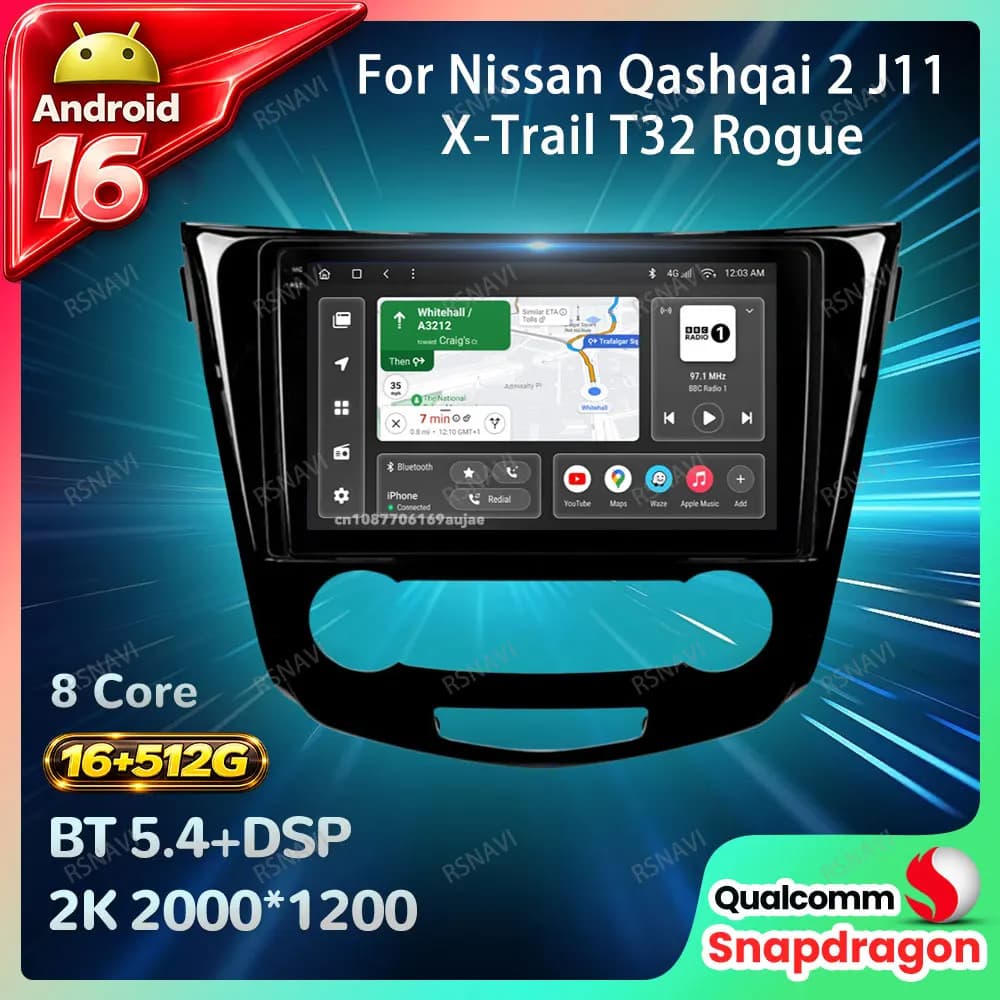Car Radio Android 16 For Nissan Qashqai 2 J11 X-Trail T32 Rogue 2013-2021 Head Unit GPS Wireless Carplay Auto Autoradio DVD QLED