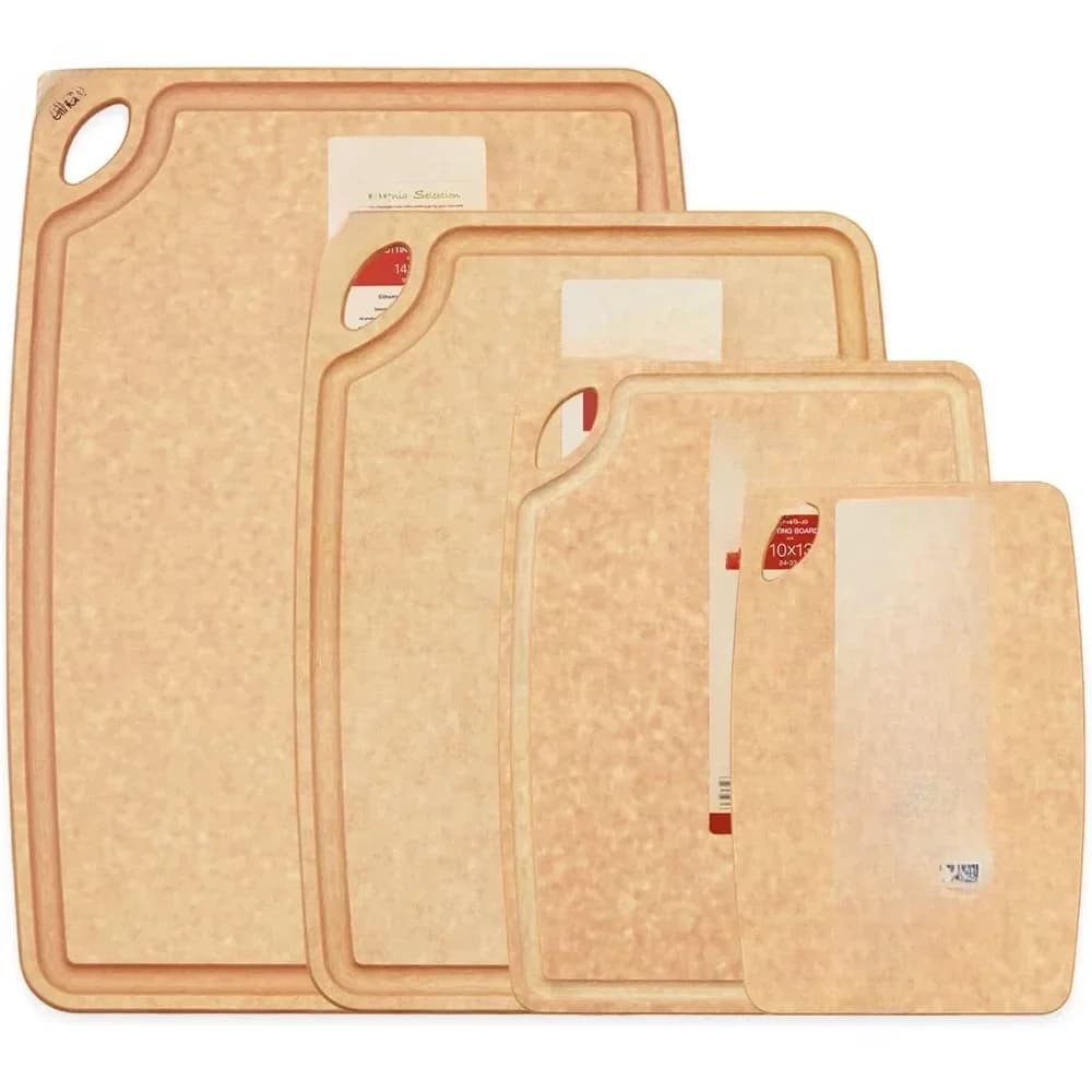 Set of cutting board 4 in 1 in classic wood for kitchen, dishwasher safe, eco-friendly, without BPA, non-porous, produced in the United States