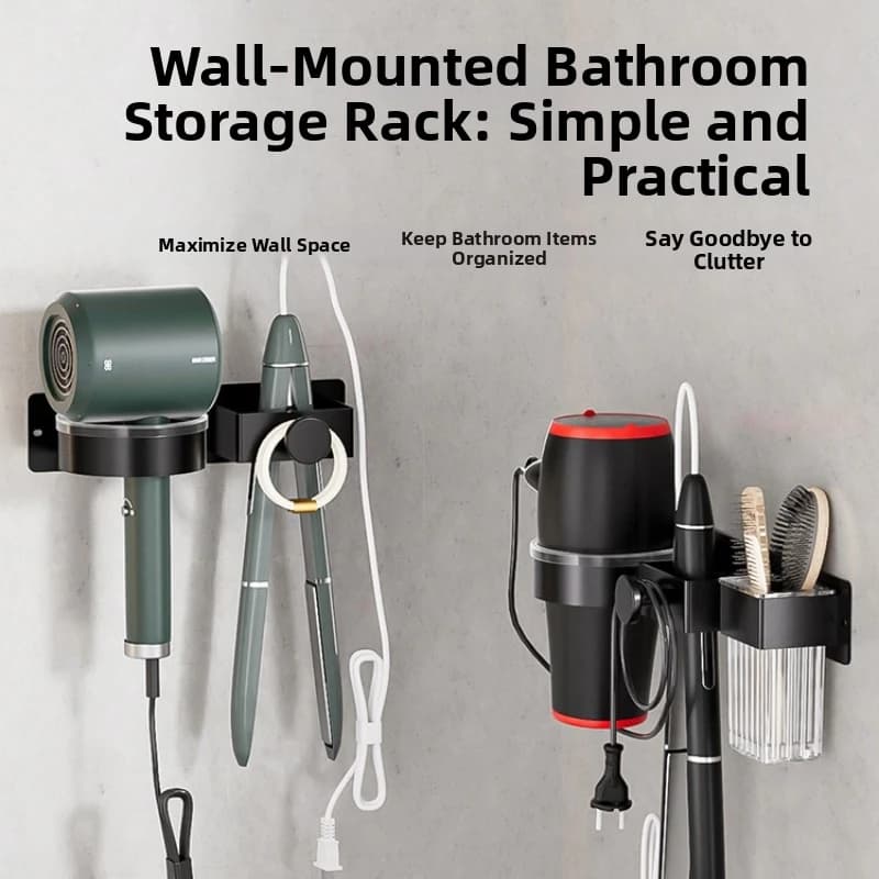 Hair Dryer Organizer Rack Bathroom Hairdryer and Straightener Holder Wall Mounted Shelves Accessories Blower Shelves