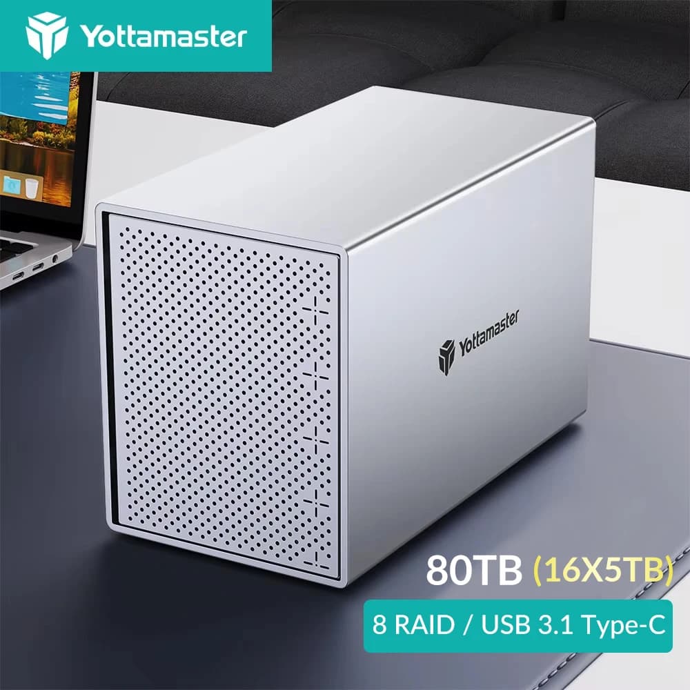 [PS500R] Yottamaster 5 Bay RAID Custodia per disco rigido esterno Custodia RAID USB in alluminio Supporto 2.5 "3.5" SATA HDD SSD 5*16TB