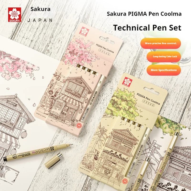 Set di Penne Sakura Liner Micron, Asciugatura Rapida, Antisgocciolamento, Penne Professionali per Manga, Schizzi e Disegni Artistici