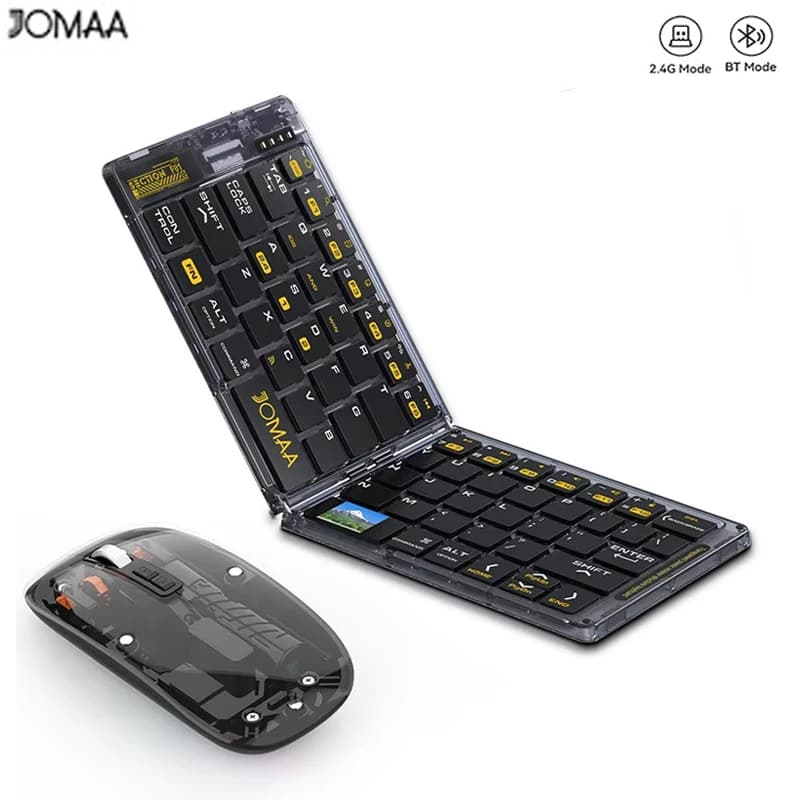 Jomaa Tastiera wireless pieghevole trasparente Tastiera Bluetooth con mouse Tastiera da viaggio pieghevole per computer smartphone