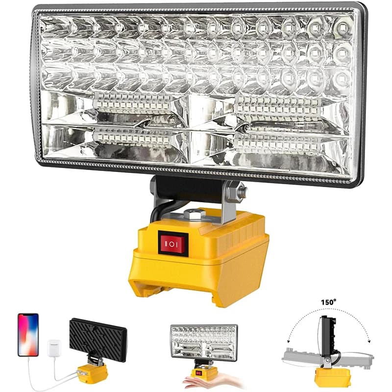 Lampada da Lavoro LED a 2 Livelli Regolabili, 8 Pollici, Senza Fili, Portatile per Dewalt Milwaukee, Lanterna d'Emergenza per Batterie di Utensili Elettrici