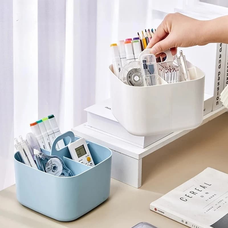 Organizer da Scrivania con Scomparti per Penne e Pennarelli, Contenitore Versatile per Cosmetici, Scatola Portatile per Camera da Letto e Tavolo