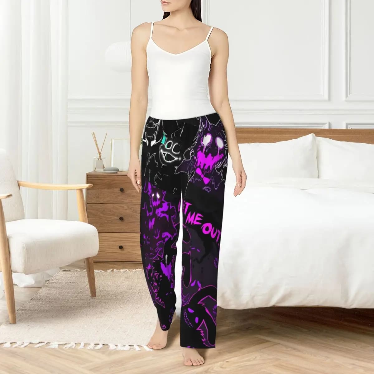 Pantaloni del pigiama FNAF con cinturino a molla con stampa personalizzata Pantaloni da notte per il sonno da gioco di cavalli da donna con tasche