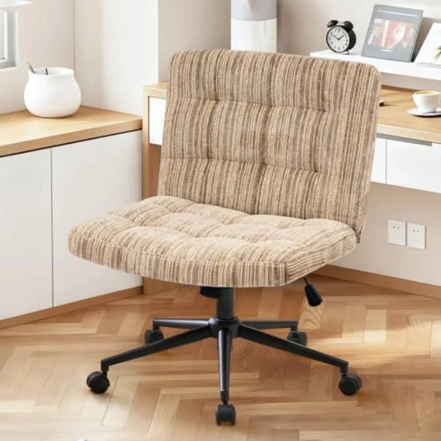 360 ° Desk chair Girevole con Gambe Incrociate, Cushion Extra Thickness, in Premium Belt, with Seat Larga and Wheels, Braccioli Comodi