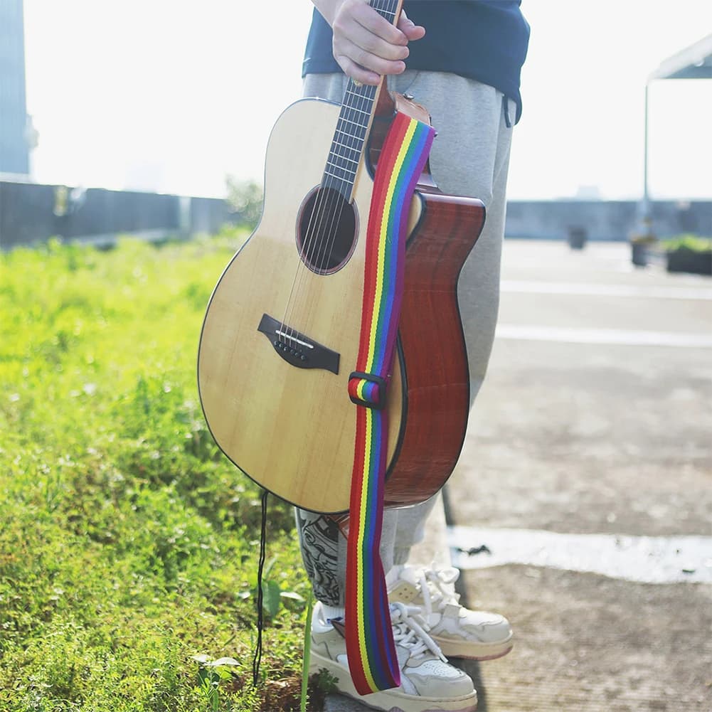 Tracolla per chitarra con plettri per chitarra e tasca per plettro Tracolla per chitarra con cintura a strisce colorate per basso elettrico acustico