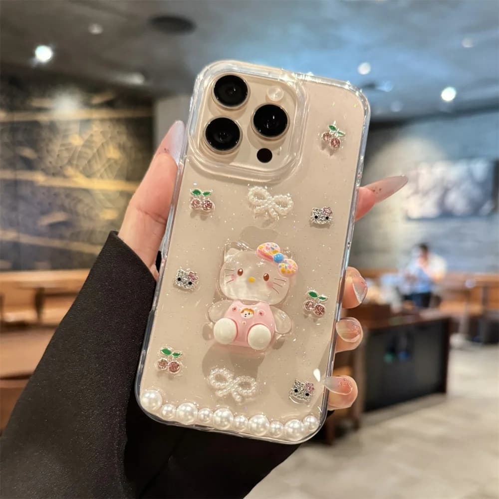 Custodia Protettiva Antiurto 3D Hello Kitty Sanrio Coreana di Lusso con Cartoni Animati Carini per iPhone 17 16 14 15 Pro Max per Ragazze