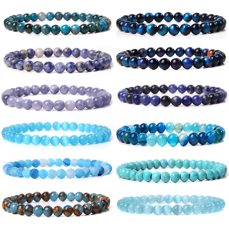 Bracciale con perline in pietra naturale da 6 mm per donna Uomo Apatite blu Lapislazzuli Agate Turchesi Braccialetti con perline Regalo di gioielli curativi