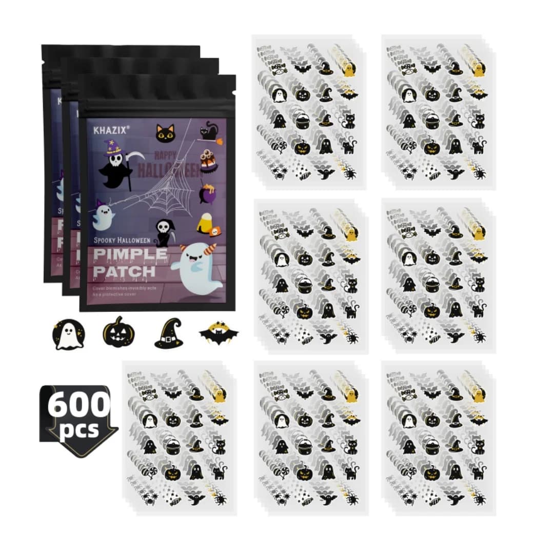 600 pezzi set di scatole grigie di Halloween atmosfera festosa cerotti per la copertura dell'acne elementi di zucca di Halloween cerotti per la pulizia dell'acne puliti