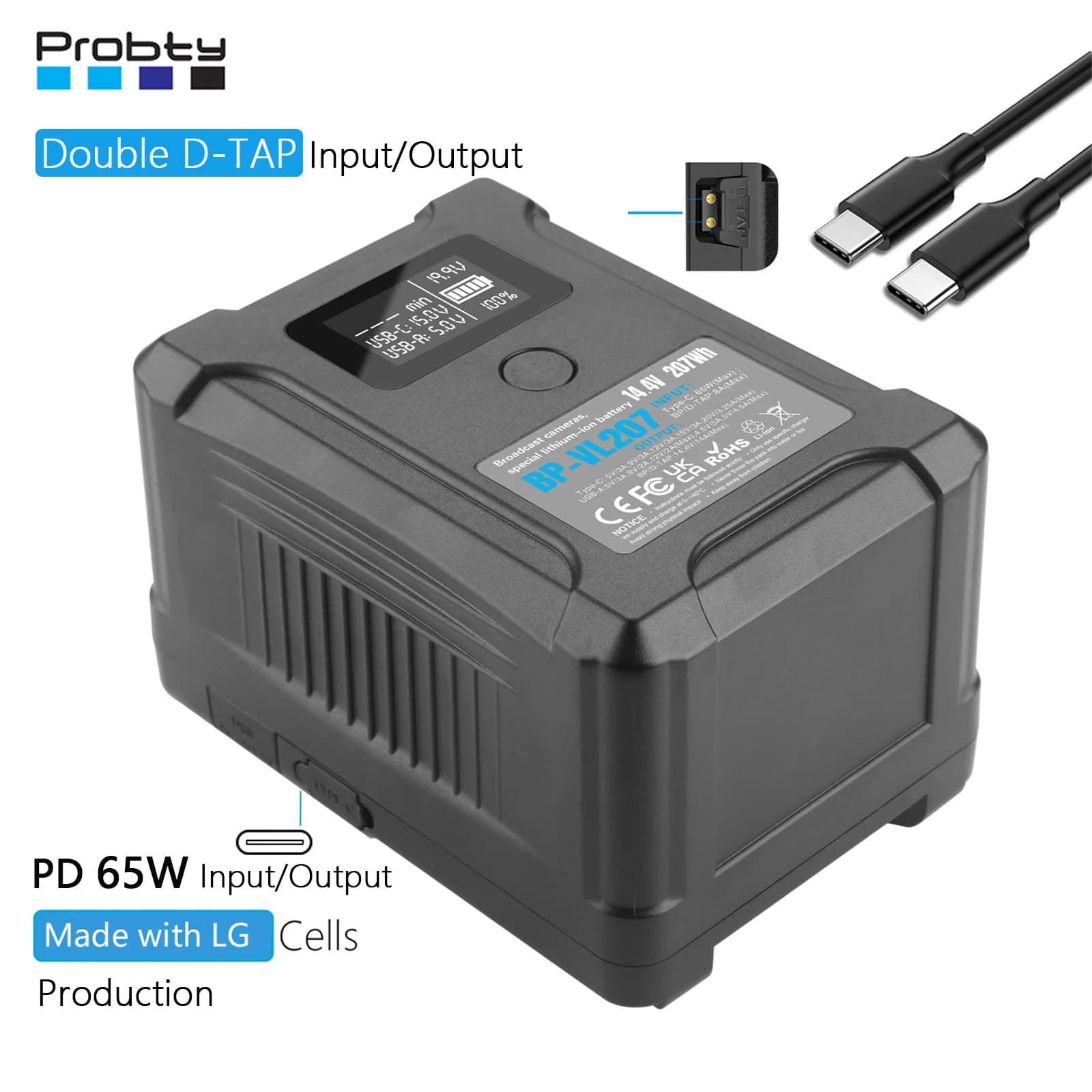 V Mount Battery V-Lock Battery with LED Display USB-C PD65W Fast Charging For LED Video Light Camera Smartphone Laptop