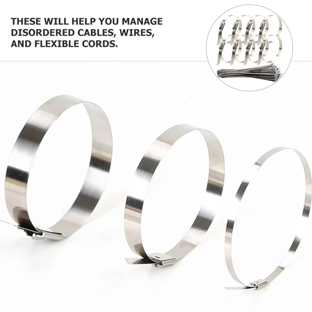 30Pcs Stainless Steel Cable Ties Heavy Duty Self Locking Zip Ties Rustproof Metal Cord Wire Strap Heat Resistant Organizers